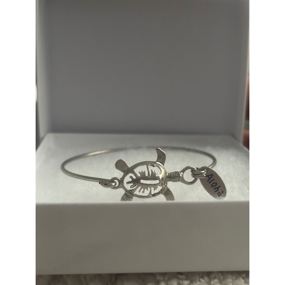 Silver Aloha Sea Turtle Honu Bangle Bracelet Tropical Hawaiian Jewelry - Picture 4 of 6